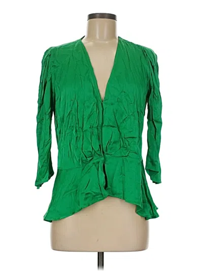Pre-owned Zara 3/4 Sleeve Blouse In Green