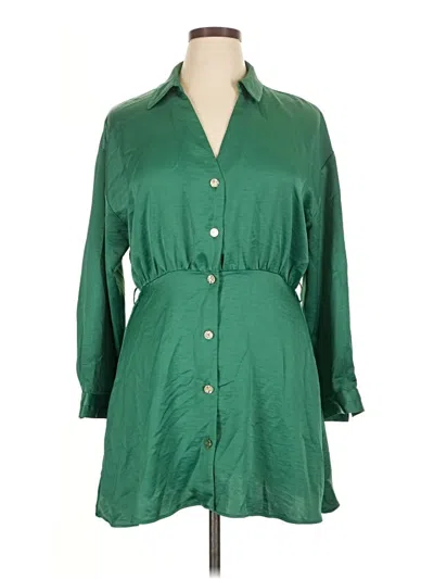 Pre-owned Zara 3/4 Sleeve Blouse In Green