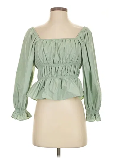 Pre-owned Zara 3/4 Sleeve Blouse In Green