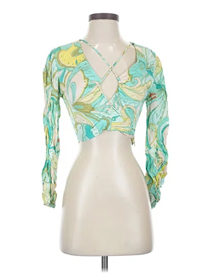 Pre-owned Zara 3/4 Sleeve Blouse In Green