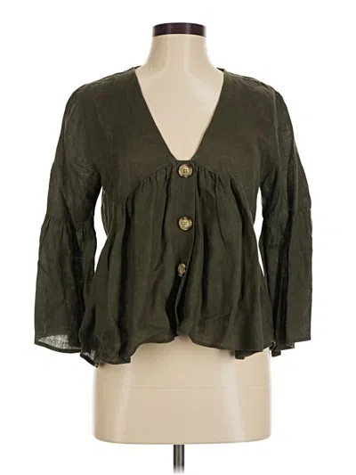 Pre-owned Zara 3/4 Sleeve Blouse In Green