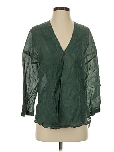 Pre-owned Zara 3/4 Sleeve Blouse In Green