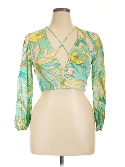 Pre-owned Zara 3/4 Sleeve Blouse In Green
