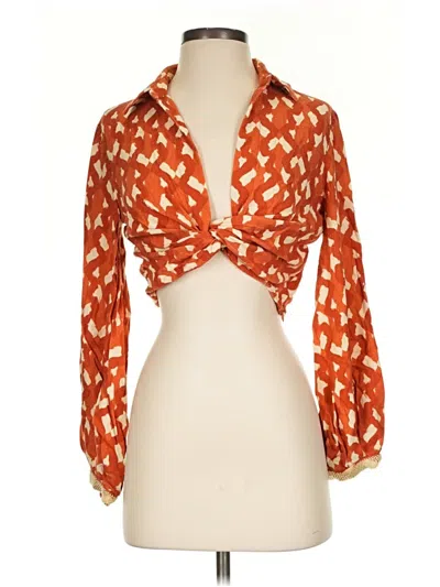Pre-owned Zara 3/4 Sleeve Blouse In Orange