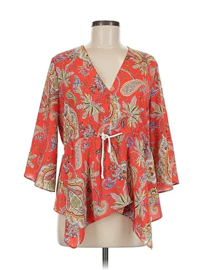 Pre-owned Zara 3/4 Sleeve Blouse In Red