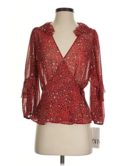 Pre-owned Zara 3/4 Sleeve Blouse In Red