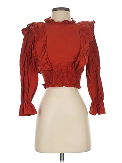 Pre-owned Zara 3/4 Sleeve Blouse In Red