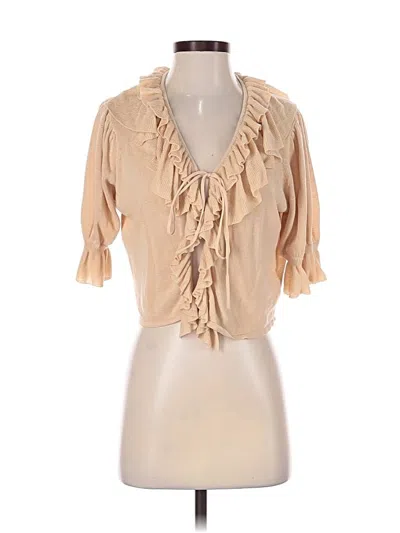 Pre-owned Zara 3/4 Sleeve Blouse In Tan