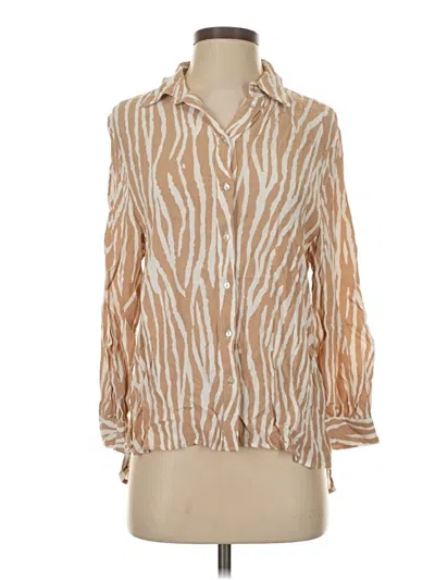 Pre-owned Zara 3/4 Sleeve Blouse In Tan