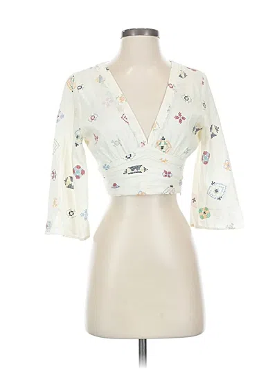 Pre-owned Zara 3/4 Sleeve Blouse In White