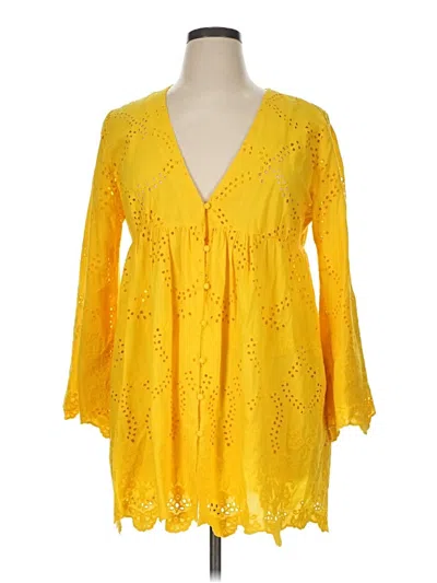 Pre-owned Zara 3/4 Sleeve Blouse In Yellow