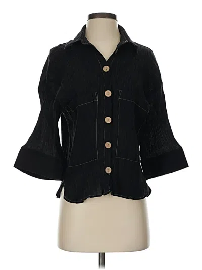 Pre-owned Zara 3/4 Sleeve Button Down Shirt In Black