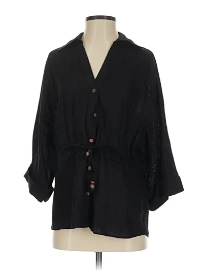Pre-owned Zara 3/4 Sleeve Button Down Shirt In Black