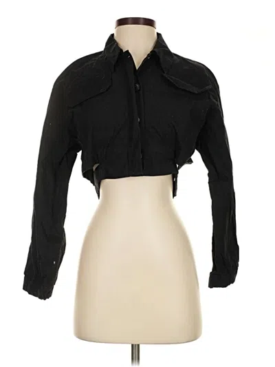 Pre-owned Zara 3/4 Sleeve Button Down Shirt In Black