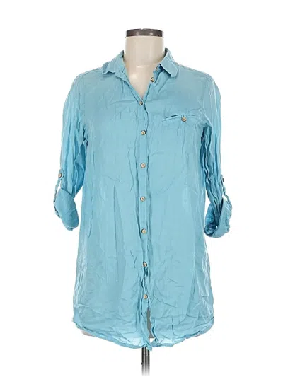 Pre-owned Zara 3/4 Sleeve Button Down Shirt In Blue