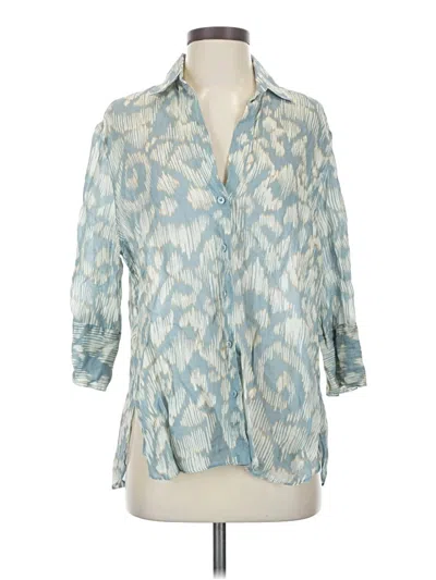 Pre-owned Zara 3/4 Sleeve Button Down Shirt In Blue