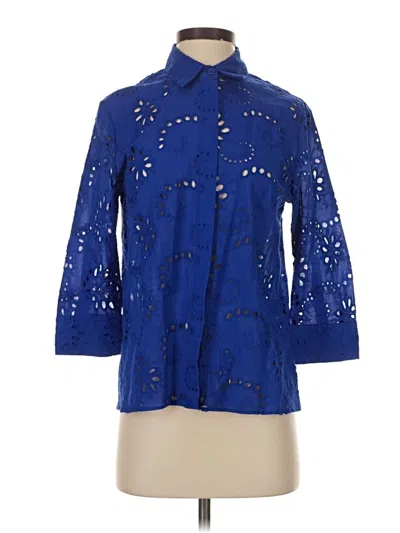 Pre-owned Zara 3/4 Sleeve Button Down Shirt In Blue