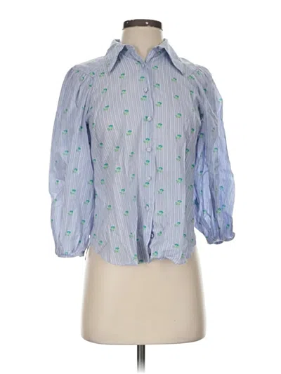 Pre-owned Zara 3/4 Sleeve Button Down Shirt In Blue