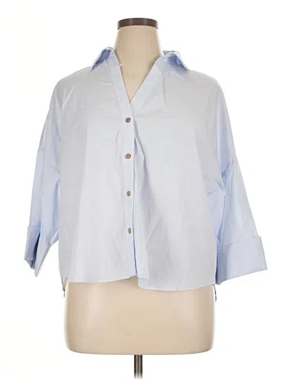 Pre-owned Zara 3/4 Sleeve Button Down Shirt In Blue