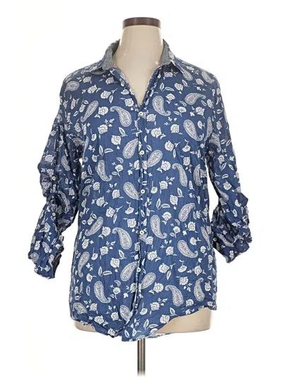 Pre-owned Zara 3/4 Sleeve Button Down Shirt In Blue