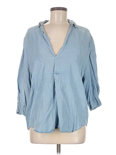 Pre-owned Zara 3/4 Sleeve Button Down Shirt In Blue