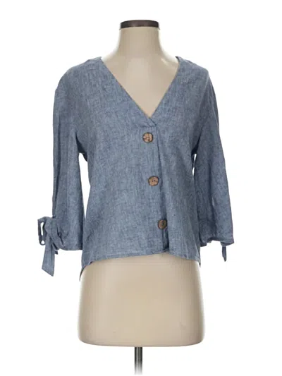 Pre-owned Zara 3/4 Sleeve Button Down Shirt In Blue