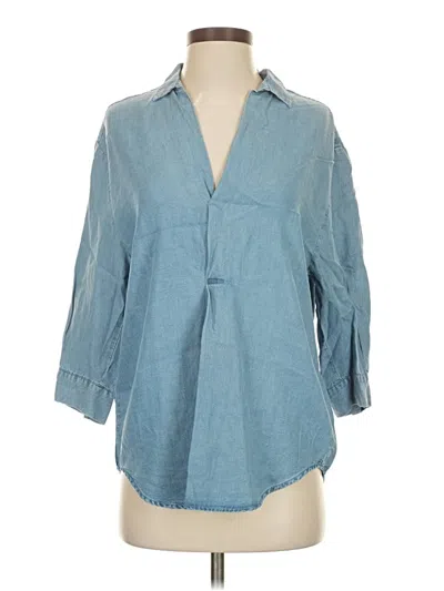 Pre-owned Zara 3/4 Sleeve Button Down Shirt In Blue