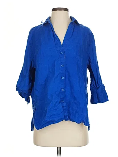 Pre-owned Zara 3/4 Sleeve Button Down Shirt In Blue