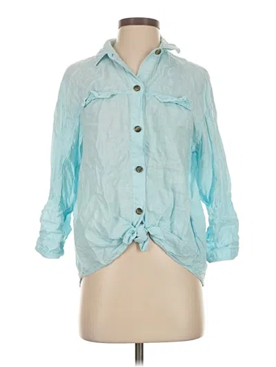 Pre-owned Zara 3/4 Sleeve Button Down Shirt In Blue
