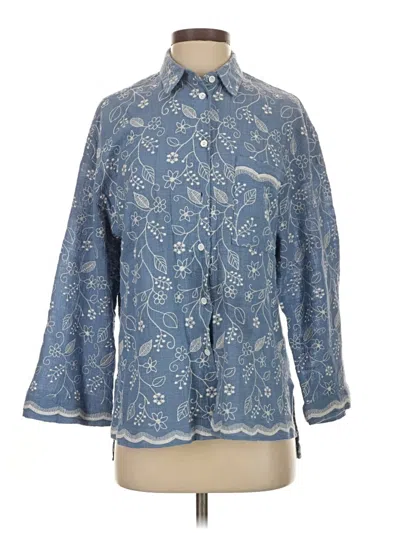Pre-owned Zara 3/4 Sleeve Button Down Shirt In Blue