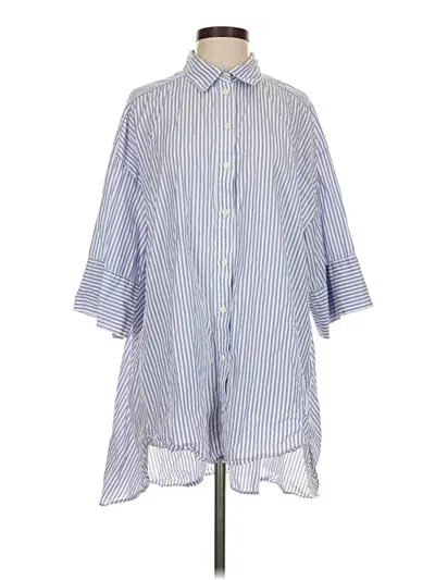 Pre-owned Zara 3/4 Sleeve Button Down Shirt In Blue