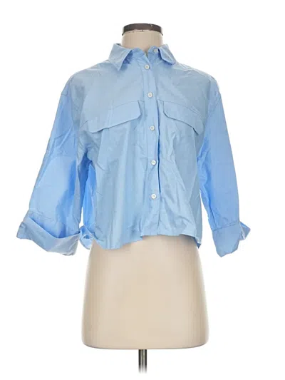 Pre-owned Zara 3/4 Sleeve Button Down Shirt In Blue