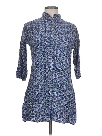 Pre-owned Zara 3/4 Sleeve Button Down Shirt In Blue