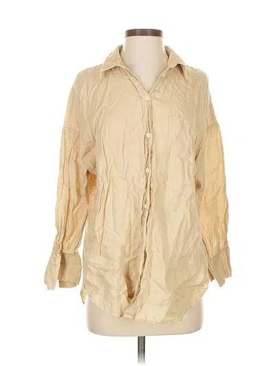 Pre-owned Zara 3/4 Sleeve Button Down Shirt In Brown