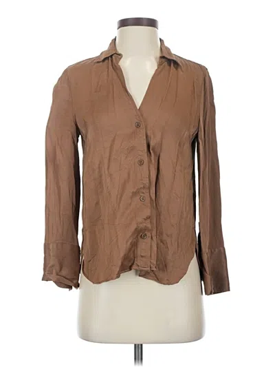 Pre-owned Zara 3/4 Sleeve Button Down Shirt In Brown