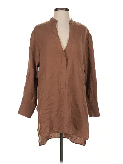 Pre-owned Zara 3/4 Sleeve Button Down Shirt In Brown
