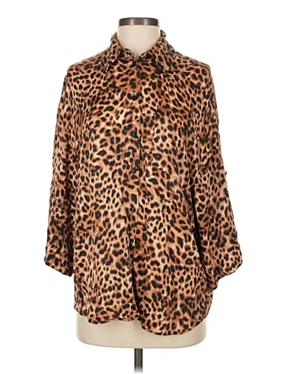 Pre-owned Zara 3/4 Sleeve Button Down Shirt In Brown