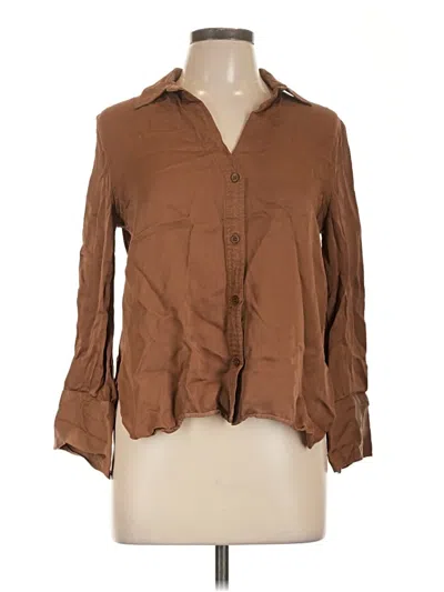 Pre-owned Zara 3/4 Sleeve Button Down Shirt In Brown