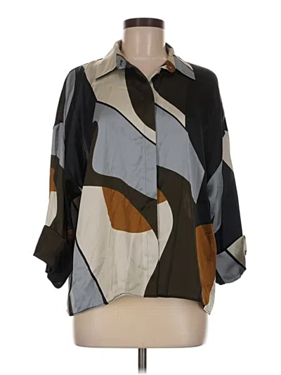 Pre-owned Zara 3/4 Sleeve Button Down Shirt In Brown