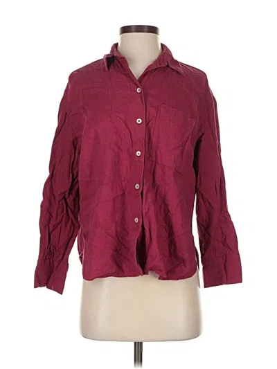 Pre-owned Zara 3/4 Sleeve Button Down Shirt In Burgundy