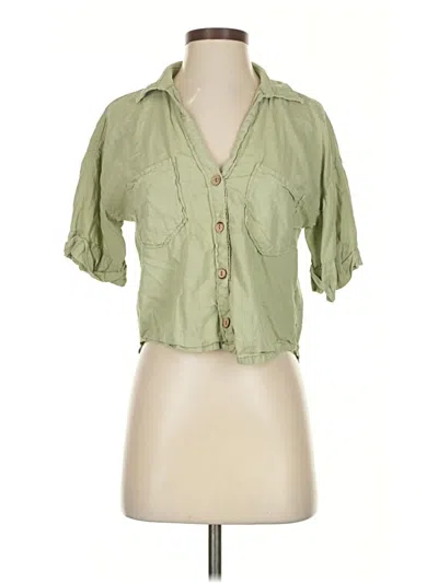 Pre-owned Zara 3/4 Sleeve Button Down Shirt In Green