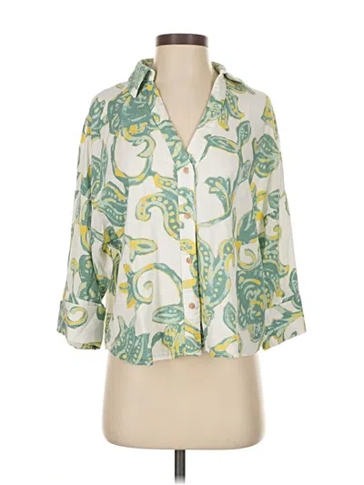 Pre-owned Zara 3/4 Sleeve Button Down Shirt In Green