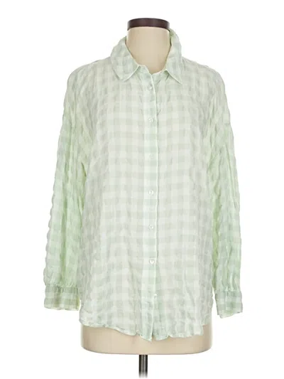 Pre-owned Zara 3/4 Sleeve Button Down Shirt In Green