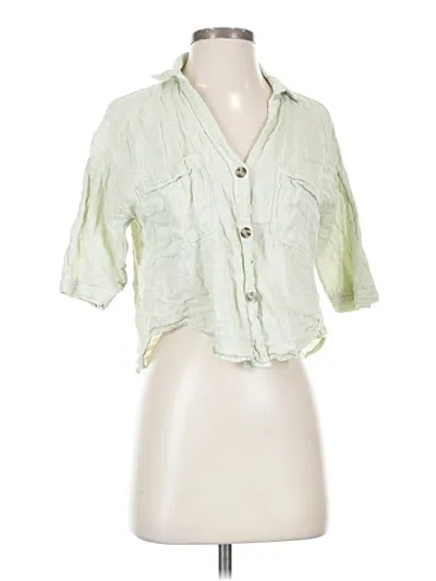 Pre-owned Zara 3/4 Sleeve Button Down Shirt In Green