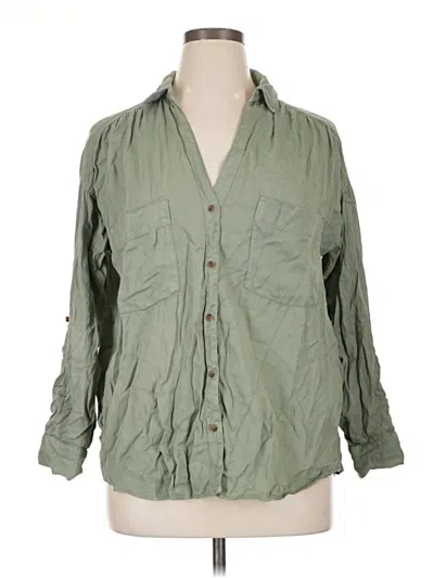 Zara 3/4 Sleeve Button Down Shirt In Green