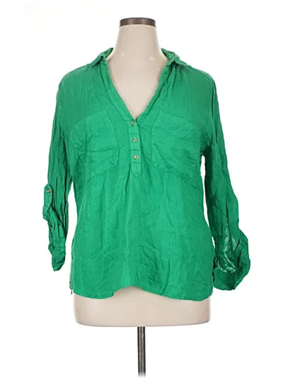 Pre-owned Zara 3/4 Sleeve Button Down Shirt In Green