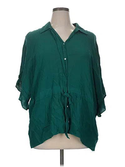 Pre-owned Zara 3/4 Sleeve Button Down Shirt In Green