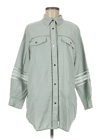 Pre-owned Zara 3/4 Sleeve Button Down Shirt In Green