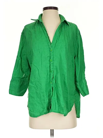 Pre-owned Zara 3/4 Sleeve Button Down Shirt In Green