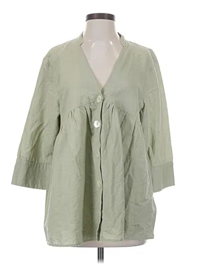 Pre-owned Zara 3/4 Sleeve Button Down Shirt In Green